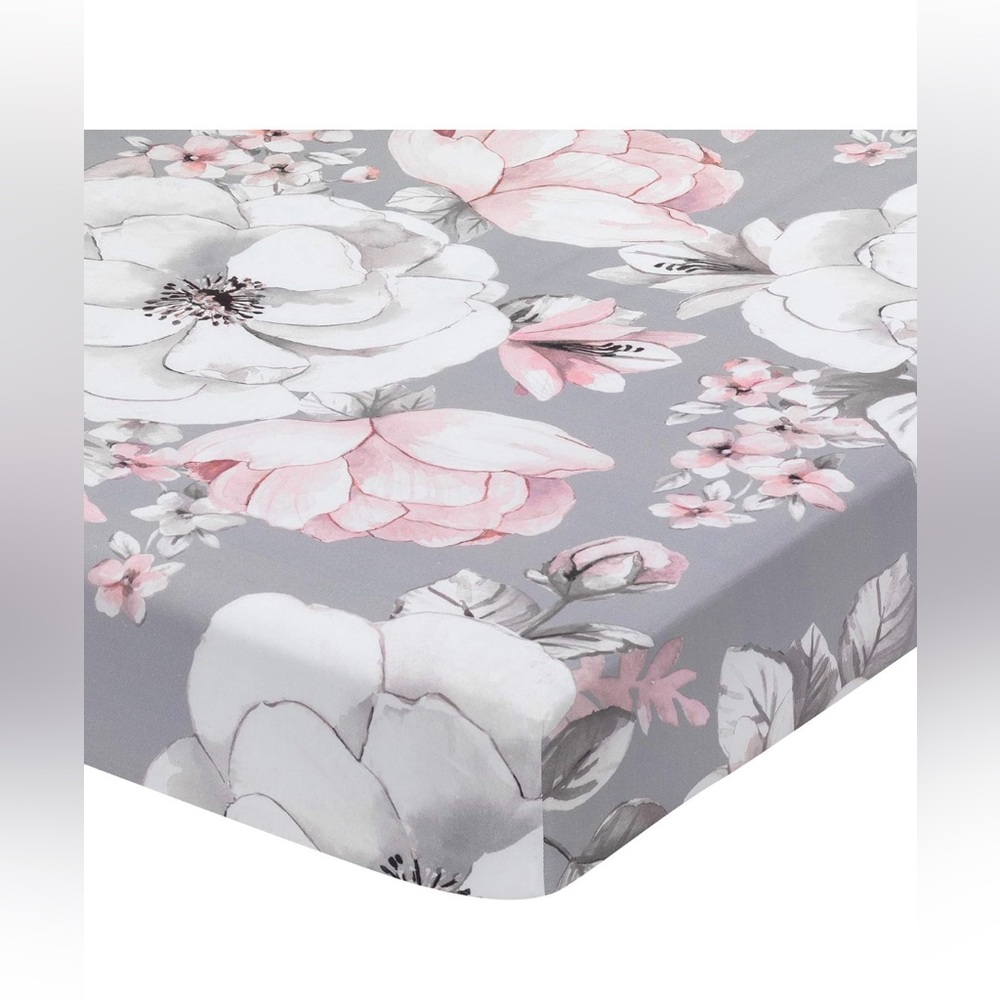 LAMBS & IVY Signature Botanical Baby Watercolor Floral Cotton Crib Sheet - Gray
